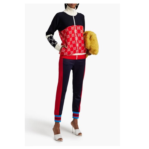 Gucci Navy Pull-on Track Pants Small Elastic Waist Drawstring Striped Joggers - Picture 2 of 13